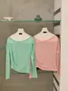 ES.EN Otoño estilo coreano estilo ins a rayas bloques de color versátil corte ajustado cintura fruncida cuello asimétrico manga larga camiseta E11061