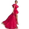 Novo Europeu e Americano Cor Sólida Um Ombro Renda Elegante Slim Plissado Curto Festa de Aniversário Amazon Vestido de Noite