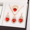 Conjunto de tres piezas de joyería transfronteriza europea y americana con colgante, pendientes, anillo y diamantes, traje de decoración nupcial de moda.