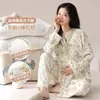 Pijama Feminino Outono e Inverno, Algodão Imitado com Bojo, Manga Longa, Roupas de Casa para Maternidade e Lactação, Conjuntos Casuais Soltos Pós-Parto