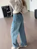 Jeans reto azul vintage para mulheres, novo estilo de verão, plus size, cintura alta, solto, modelador, calça de perna larga estreita