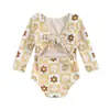 6-12M,12-18M,18-24M,2-3Años3-4Años enterizo de encaje floral brillante con cordones para niños