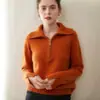 Suéter grueso 100% cachemira pura para mujer, con media cremallera, cuello camisero, suave y agradable para la piel, suéter base de punto de alta gama, corte holgado
