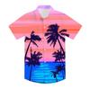 Camisa de Manga Corta de Verano con Estampado Digital 3D Transfronterizo de Playa Hawaiana con Hojas de Coco Cuello Solapa Ropa para Niños Pequeños y Medianos