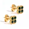 Brincos de Aço Inoxidável Banhados a Ouro 18K Joias Artesanais DIY Brincos de Coração Brincos Dourados Brincos de Trevo de Quatro Folhas de Alta Qualidade