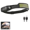 Lanterna de Cabeça LED de Silicone Mini Multifuncional Sensor de Onda Lanterna Cob Pesca ao Ar Livre Luz Forte Lanterna de Feixe Alto e Baixo