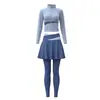 Conjunto Fitness Feminino Manga Longa Cardigan de Yoga Falso Conjunto de Duas Peças Calça Saia Cobertura de Defeitos Emagrecimento Alta Elasticidade Roupa para Corrida Yoga Conjunto de Duas Peças