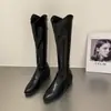 Botas Vaqueras Occidentales para Mujer 2026 Nueva Llegada de Otoño Punta Fina Tacón Grueso Botas Largas Cierre Trasero para Mujer Botas Altas de Montar