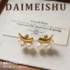 Brincos de estrela com pérola e zircônia pequena, moda europeia e americana, agulha de prata s925, luxo leve, brincos femininos versáteis de alta qualidade
