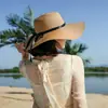 Sombrero de Paja con Cinta de Lazo para el Sol para Mujer Verano Playa Protección Solar Sombrero para el Sol Viaje al Aire Libre Sombrero de Playa Venta al por Mayor Transfronteriza