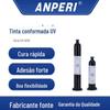 Avental alta transparência UV à prova de três (UV, água, óleo) tinta sem VOC contendo circuito impresso PCB fluorescente adesivo de cura UV à prova de três (UV, água, óleo)