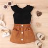 Ropa para niños Tengxin Amazon verano bebé cuello con volantes algodón sin mangas falda de pana traje para niñas