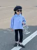 Colección Otoño 2025 Ropa Infantil Estilo Coreano Estilo Universitario para Niñas Camisa con Cuello Peter Pan y Mangas Abullonadas Blusa de Manga Larga Camisa de Muñeca