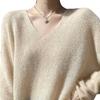 Explosiones Transfronterizas Cachemira Seda de Morera Ligera Blusa de Punto para Mujer Cuello en V Estilo Perezoso Nuevo Suéter de Cachemira Suéter