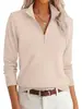 Suéter Feminino de Gola Alta com Zíper Longa Manga Outono Malha Macia Média Elasticidade Casual de Negócios Viagem e Férias