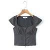 Nuevo Top a Rayas de Moda Retro Francés para Mujer 2025 Primavera Temprana Europeo y Americano Todo Fósforo Doble Cremallera