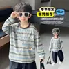 Ropa interior de manga larga para niño Otoño 026 Nuevo estilo coreano Camiseta de rayas para niño Ropa de otoño Ropa interior para niños Ropa exterior Camiseta