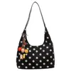 2026 Nova Bolsa Tote de Bolinhas Estilo Coreano Grande Capacidade Retro Moda Elegante Bolsa Casual Elegante para o Dia a Dia Bolsa de Ombro Único
