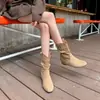 Novas Botas de Couro Femininas Botas Martin com Salto Blocos Retrô Botas Maillard Botas Western Birkenstock Preguiçoso Botas Curtas com Salto Escondido