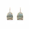 Aretes tallados de lapislázuli, Aretes de botón en forma de C con circonita y pasador de plata, Aretes estilo palacio vintage, Aretes de diseño único versátiles al por mayor
