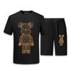 Traje informal de seda de hielo para hombre, camiseta de manga corta con estampado de cabeza de tigre, pantalones cortos de seda, finos y holgados, para verano