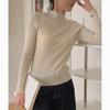 Nueva Camiseta Básica para Mujer Otoño e Invierno, Boceto de Color, Camiseta de Lana Pequeña de Cuello Alto, Top Casual Delgado de Manga Larga para Usar en Capas