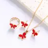 Cdd Aretes, Anillos y Collares de Moda Europeos y Americanos Juego de Tres Piezas Decoraciones Decoración de Mariposa de Nácar Fábrica de Origen