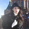 Sombrero de ala enrollada, color liso, estilo Hepburn para mujer, alta calidad, copa redonda, bombín pequeño, lana otoño/invierno, que retiene el calor, elegante