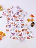 Conjunto de pijama transfronteiriço para mulheres com estampa de abóbora e laço de Halloween, com mangas curtas e corte solto, adequado para usar tanto em ambientes internos quanto externos