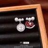 Pendientes Colgantes Asimétricos Redondos de Circonita Perla Aguja de Plata, Lujo Ligero, Gama Alta, Pendientes Exquisitos, Pendientes Modernos y Versátiles