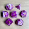 Juego de Dados Poliedros D&D con Patrón de Mármol, Color Mixto Transparente D4D6D8D10D12D20 Caras, Coc, Juego de Mesa, Juego de Siete Piezas