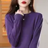 Suéter de punto 100% algodón para mujer, para primavera y otoño, transfronterizo, cuello redondo, color liso, manga larga, fino, suéter de punto holgado para usar en capas