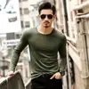 Camiseta de Manga Larga para Hombre Fina Otoño Cuello Redondo Ajustada Camiseta Larga Hombres Jóvenes Color Sólido Camiseta Base Ropa Exterior Ropa Transfronteriza