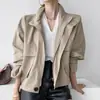 Chaqueta de Trabajo Estilosa Retro Otoñal Coreana con Cuello Alto Cremallera Corte Holgado Diseño de Bolsillo Grande Manga Larga Abrigo Corto
