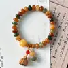 Pulsera Estilo Chino Raíz de Bodhi de Dunhuang para Mujer, Candado de la Fortuna Doble Círculo Pulsera de Cuentas de Bodhi Pulsera de Oración Budista Al por Mayor