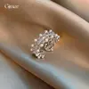 Anillo Abierto de Zirconia Estilo Francés con Perla Hueca, Anillo de Gama Alta de Nicho con Elegancia Vintage, Joyería Versátil para Mujeres