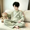 Pijama Térmico de Fleece Infantil Conjunto de Roupa de Casa Quente Outono e Inverno Solto Pijama de Manga Longa