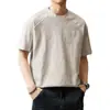 Camiseta de algodón de bambú retro americana de manga corta para hombre, primavera/verano 2026, corte holgado, bordado simple, casual para ir al trabajo