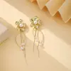 Aretes de Flor de Aguja Plateada con Borla y Perla Vintage Lujo Ligero Clavijas de Oreja de Gama Alta Moda Nicho Femenina Elegantes Aretes Versátiles
