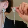 Pendientes de Borla Geométrica de Perla con Circonita de Aguja Plateada Pendientes Elegantes de Lujo Ligero Pendientes de Moda Exquisitos Versátiles para Mujer