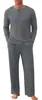 Conjunto de pijama masculino Amazon transfronteiriço, roupa de casa gola redonda, pijama de abotoar com bolsos, conjunto canelado de manga longa