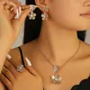 Moda Transfronteriza Europea y Americana Lujo Ligero Joyería de Traje de Gama Alta Pendientes de Flor Anillo Collar Conjunto de Tres Piezas
