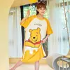 Pijama de Seda de Leche Pijama de Manga Corta Camisón de Mujer Verano Holgado Tallas Grandes Dibujos Animados Lindos Ropa para el Hogar