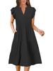 2025 Ropa de Mujer Transfronteriza de Exportación Europea y Americana Amazon Cuello en V Manga Hoja de Loto Largo Medio Patchwork Vestido con Bolsillos Verano