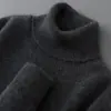 Suéter masculino de lã pura com gola alta, cor sólida, casual de negócios, caimento solto, malha de tricô, pulôver, camiseta de malha