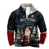 Aliexpress Transfronteiriço Estampa Digital de Natal Novo Outono e Inverno Moletom Masculino de Manga Comprida com Gola Alta e Meio Zíper com Gola de Veludo