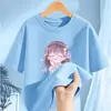 2541 # Camiseta de Algodão Puro de Manga Curta para Meninas Novo Estilo de Verão 2025 Blusas de Algodão Puro Moda Roupas de Verão de Meia-Manga para Crianças Ins
