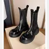 Versão em Couro Bovino, Elástico Resistente de Couro de Cavalo Texturizado de 6cm, Botas Chelsea Curtas com Salto Bloco de Solado Grosso para Mulheres, Outono e Inverno