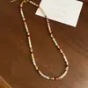 Collar cilíndrico bohemio de nácar, cuentas de arroz, perlas y cristal, una cadena para la clavícula delicada y discreta con un toque de lujo, joyería de alta gama al por mayor