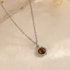 Moderna Estilo de Lujo Ligero, Sencillo y Versátil Collar para Mujer de Ojo de Tigre Amarillo Natural, Acero Inoxidable Chapado en Oro de 18 Quilates, Regalo para el Día de la Madre